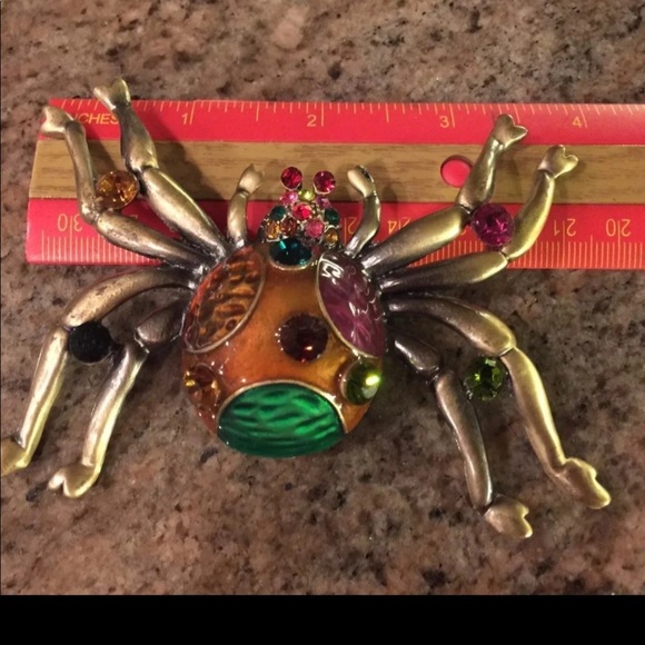 Large Jeweled Enamel Colored Rhinestone Spider Brooch/Pin Halloween Goth - Picture 8 of 9